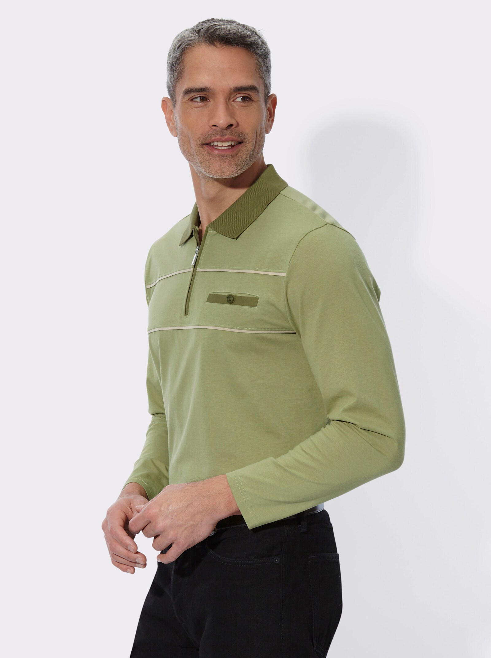 Poloshirt mit langen Ärmeln - schilf