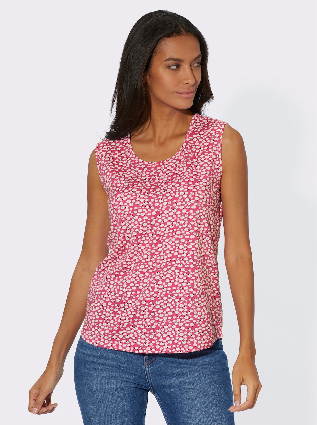 Shirttop - fuchsia + fuchsia-weiß-bedruckt