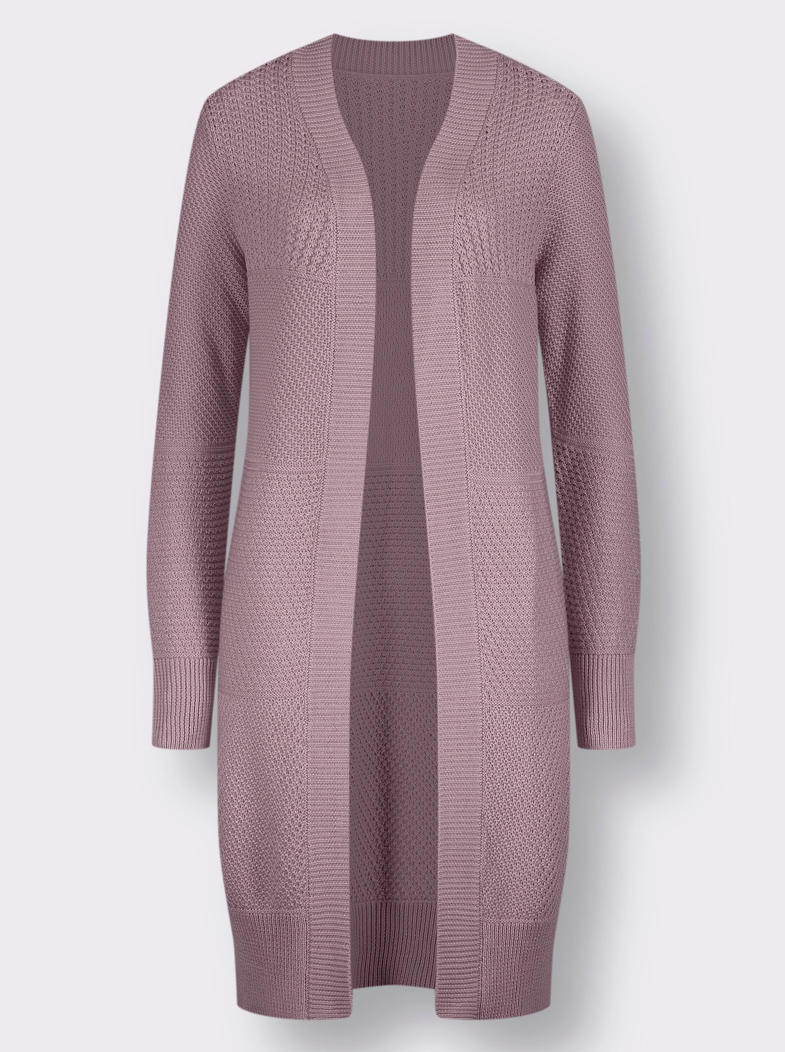 Strickmantel im Strickmuster-Mix - mauve