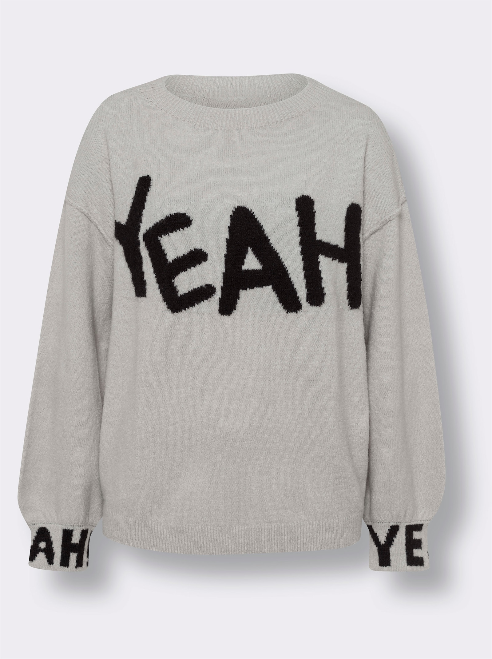 heine Strickpullover mit Schriftzug vorne - hellgrau-meliert