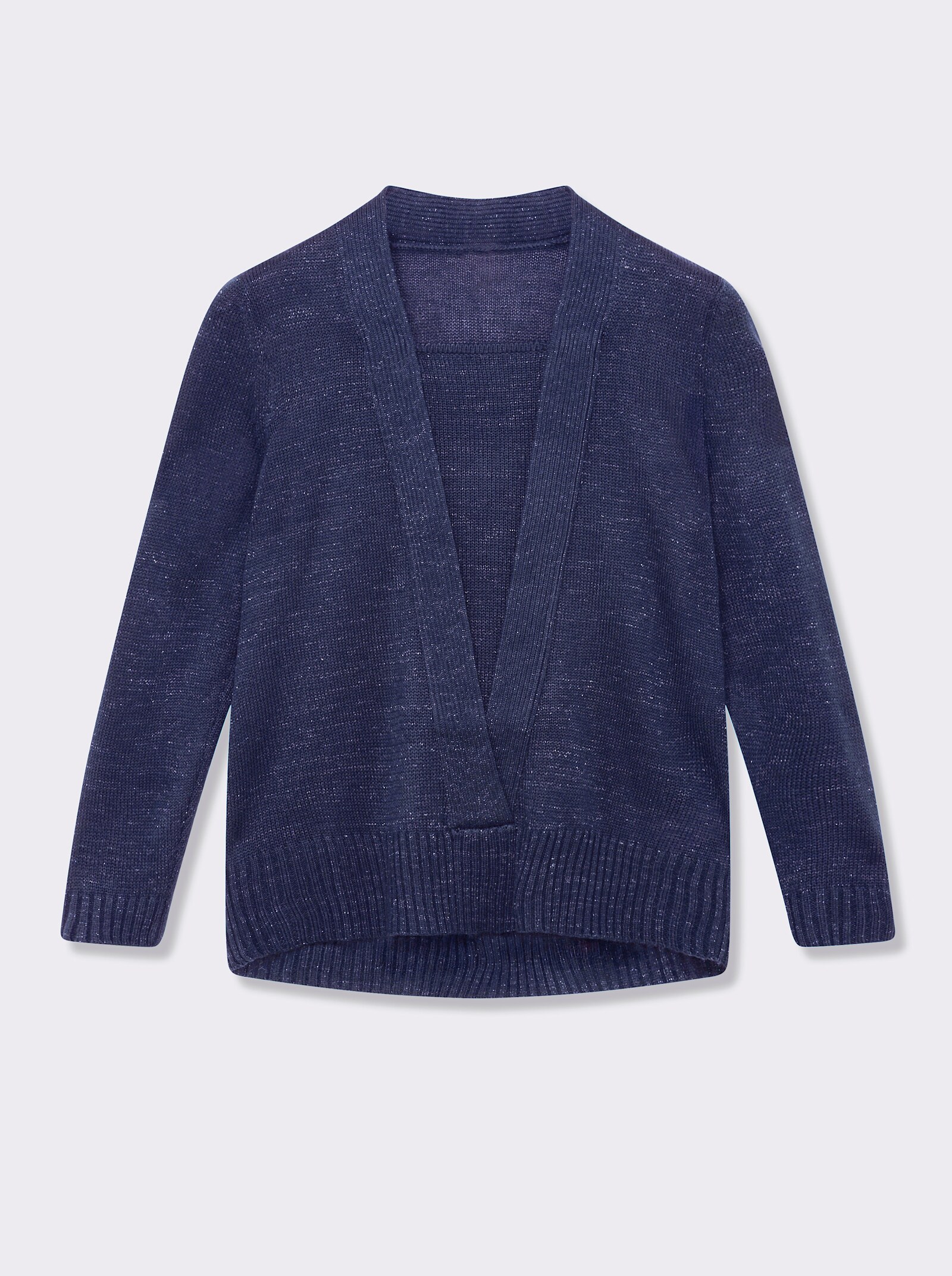 2-in-1-Pullover mit Schalkragen-Optik - blau-meliert