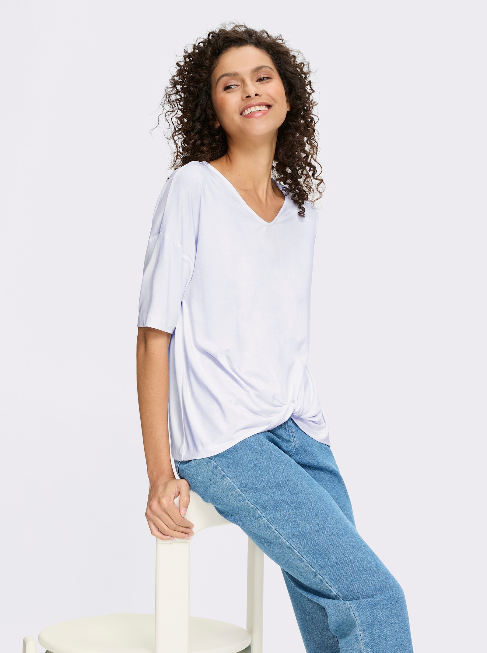 heine Kurzarmshirt mit Knoten-Optik - weiss