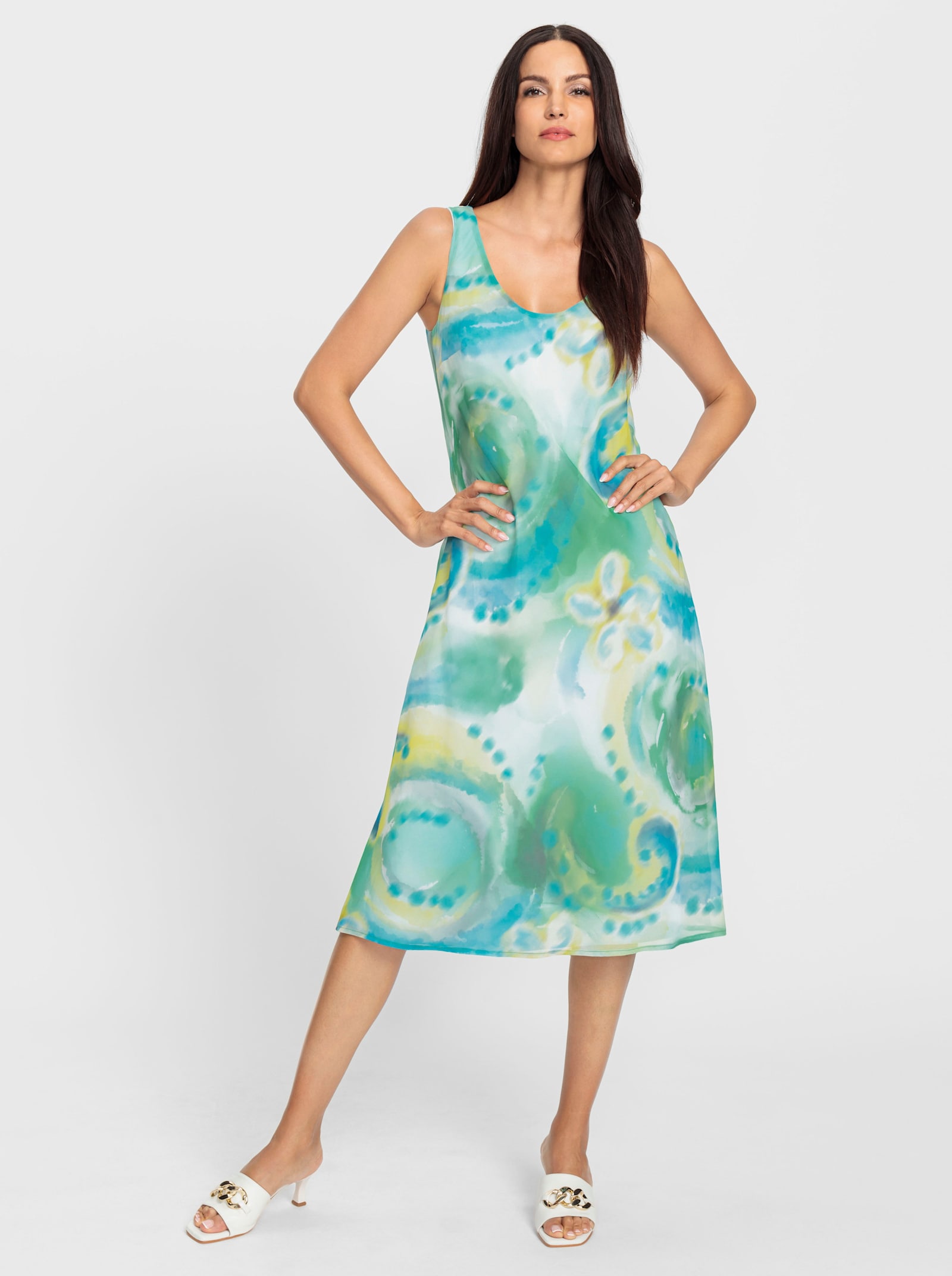 heine Druckkleid in Schlupfform - grasgrün-aqua-bedruckt