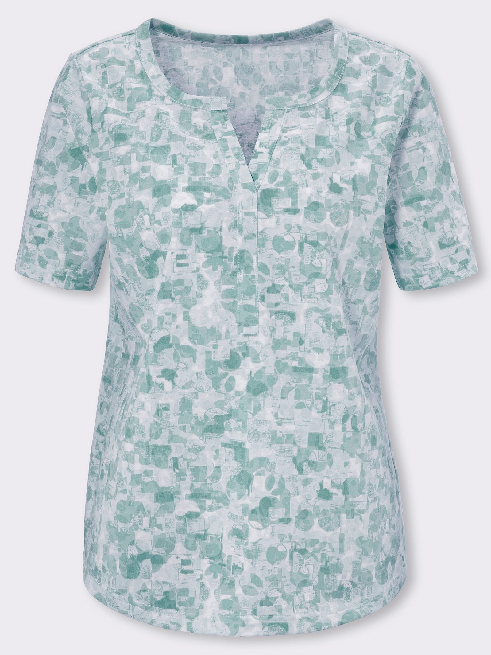 Kurzarmshirt in Baumwoll-Qualität - kalkmint-mint-bedruckt