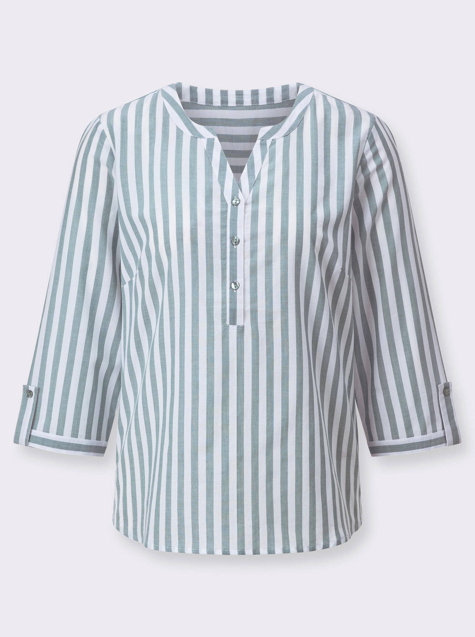 Gestreifte Bluse mit Faltenpartie im Rücken - jade-weiß-gestreift