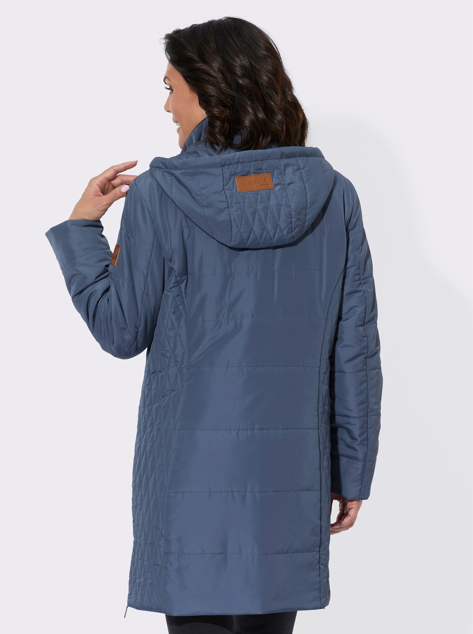 Lang jack met afritsbare capuchon - rookblauw