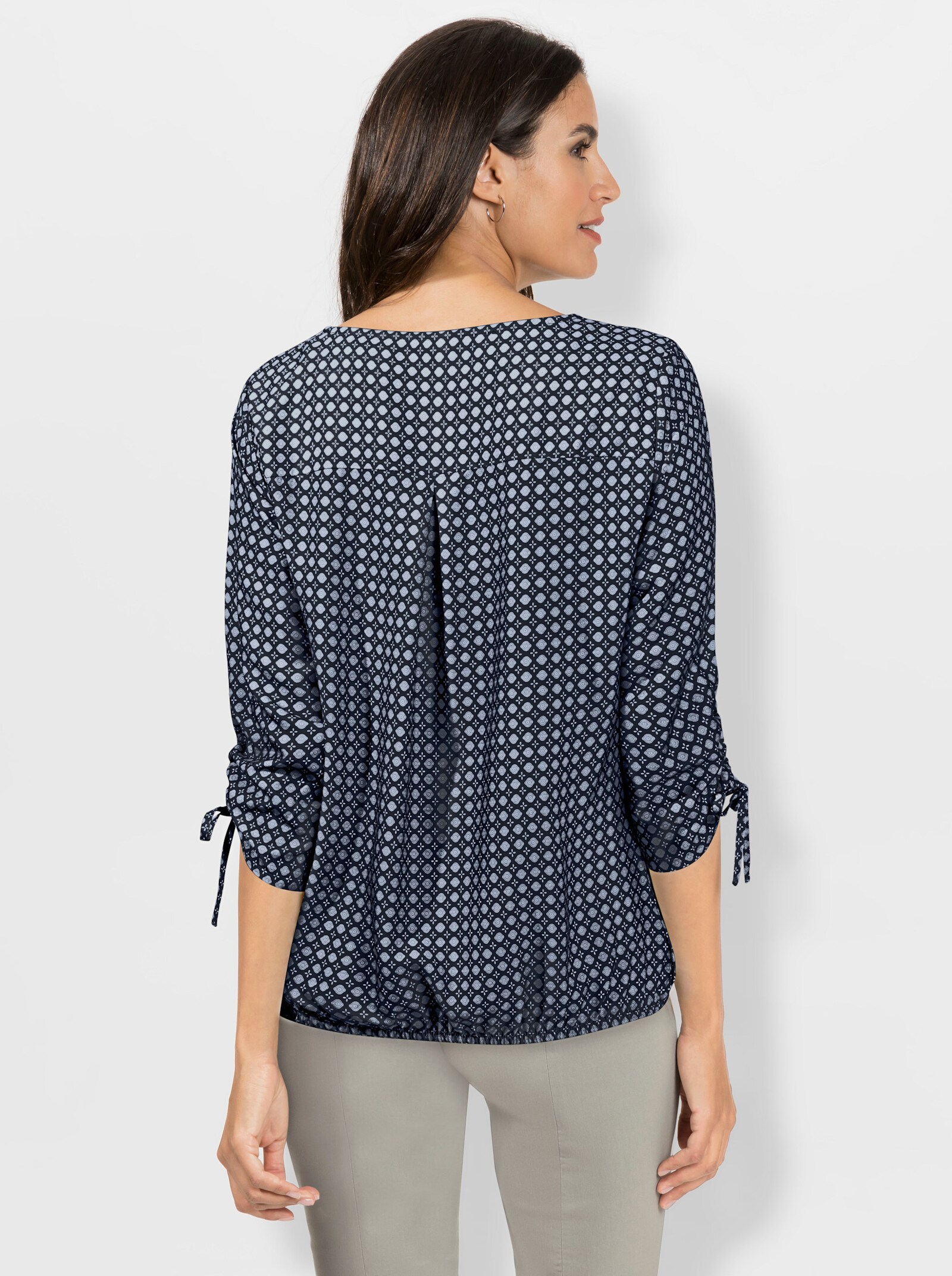 Schlupfbluse mit U-Boot-Ausschnitt, dezent schimmernd - marine-bleu-bedruckt