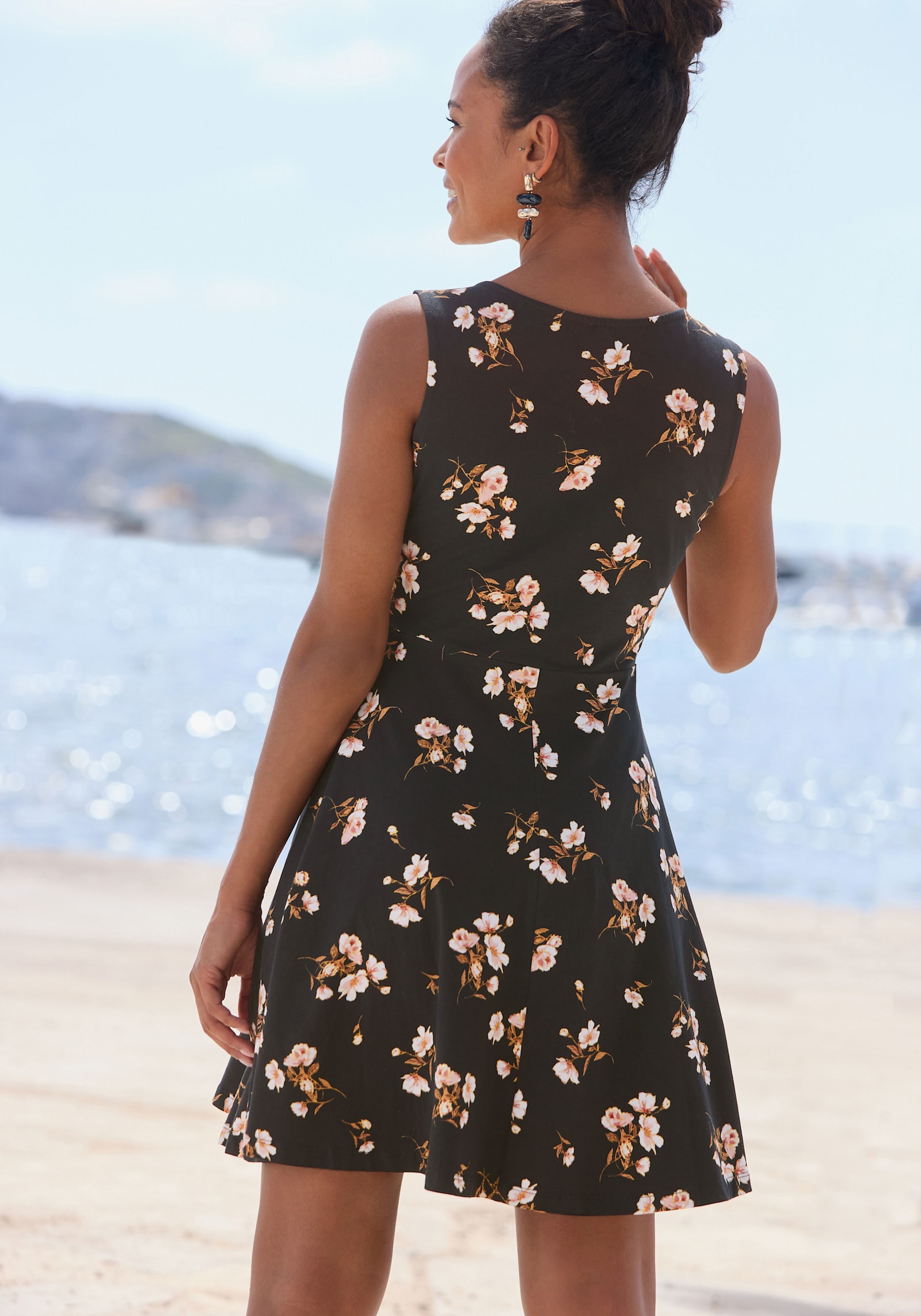 Vivance Strandkleid - schwarz-koralle bedruckt