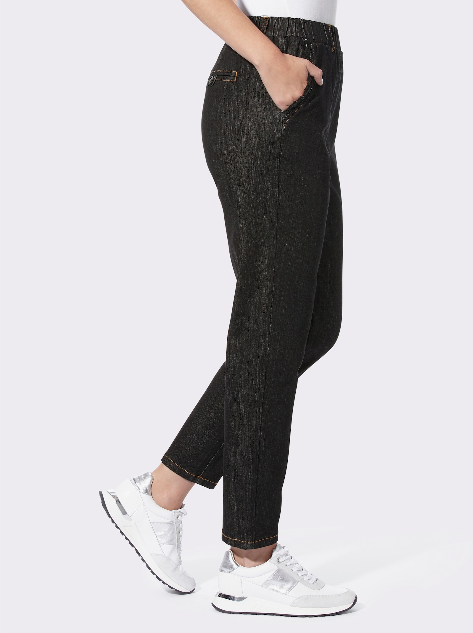 heine Stretchjeans met franjes aan de zakken - black denim