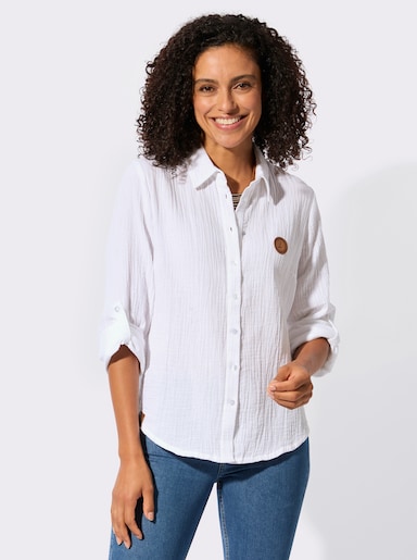 Baumwollbluse mit krempelbaren Ärmeln - weiß