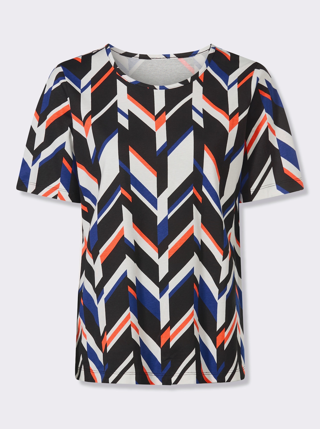 Kurzarmshirt in grafischem Dessin - ecru-royalblau-bedruckt