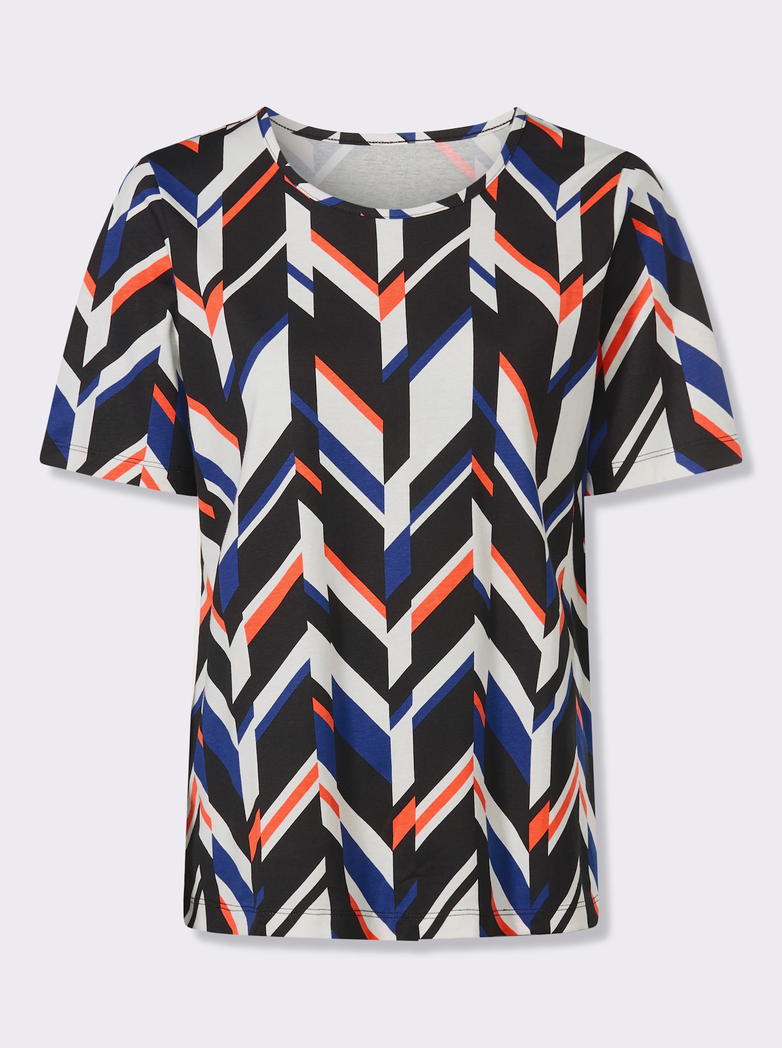 Kurzarmshirt in grafischem Dessin - ecru-royalblau-bedruckt