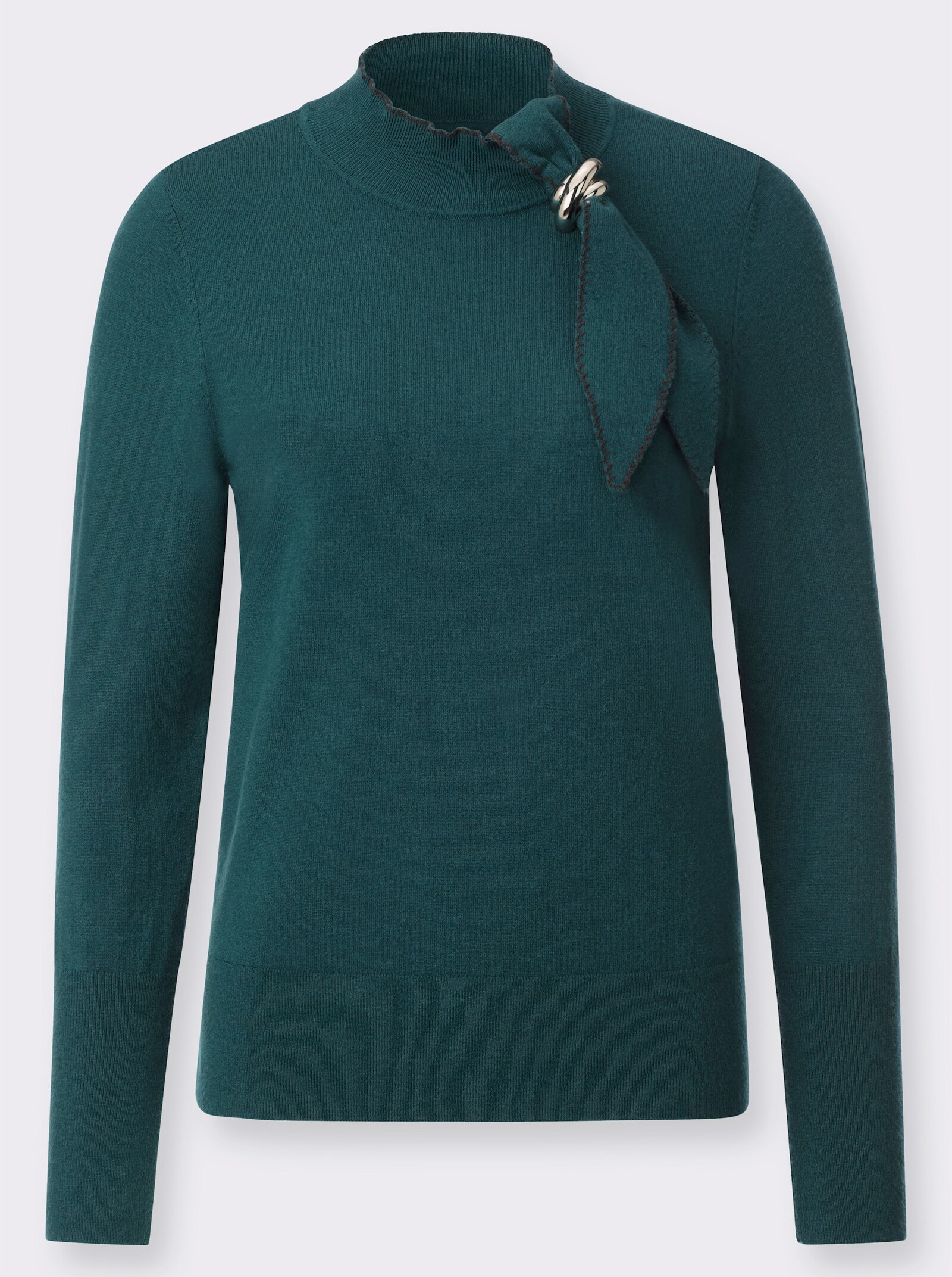 Stehkragenpullover mit modischer Schluppe - petrol