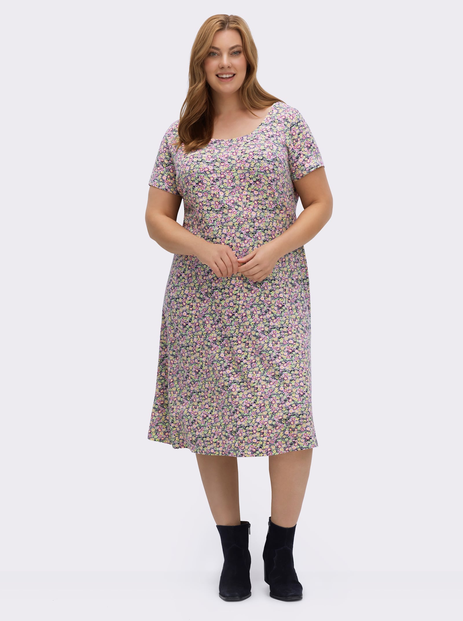 Jerseykleid mit Rücken-Ausschnitt - anthrazit-bedruckt