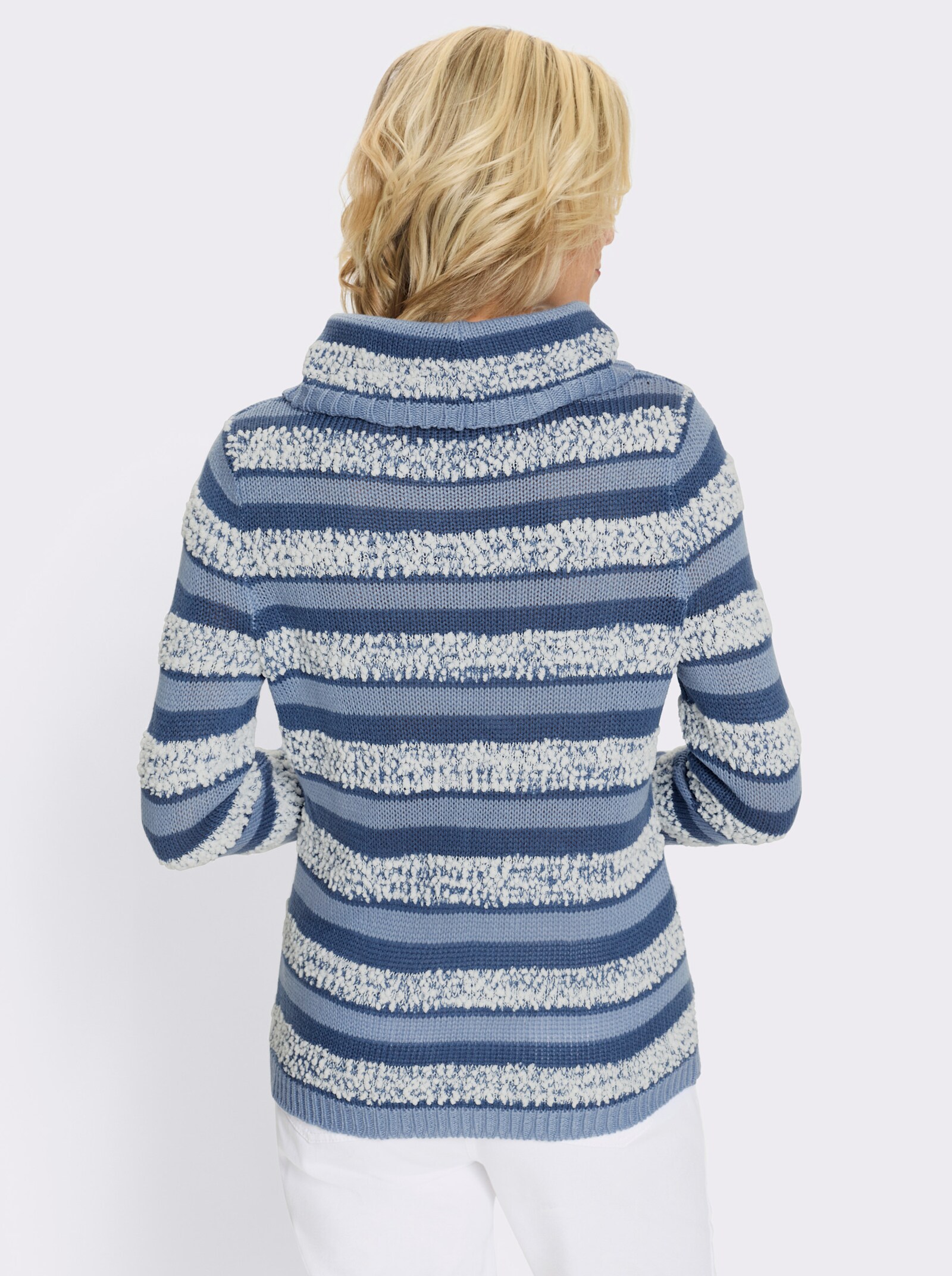 Pullover met rolkraag en effectgaren - jeansblauw-ecru gedessineerd