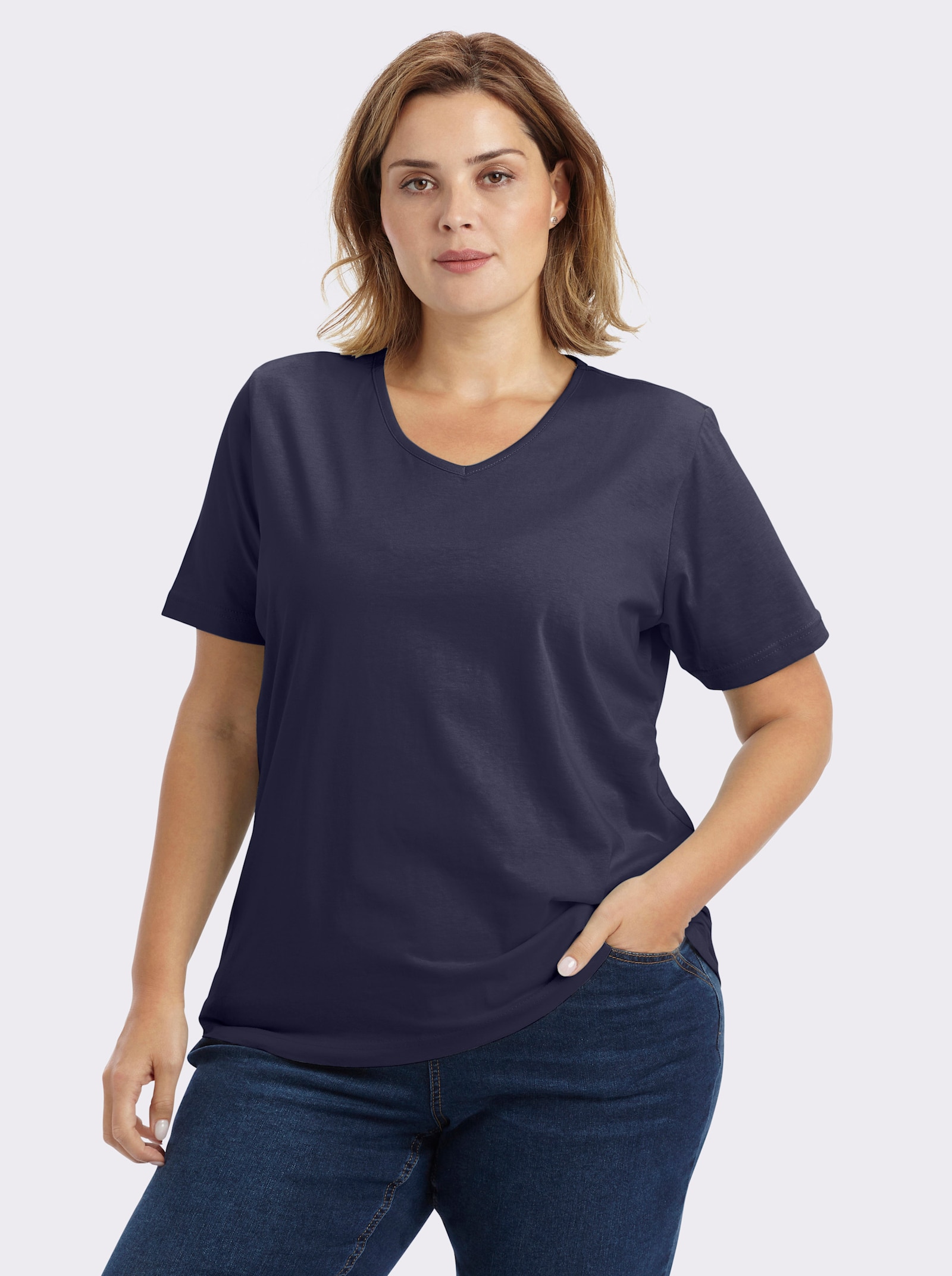 Kurzarmshirt mit V-Ausschnitt - nachtblau