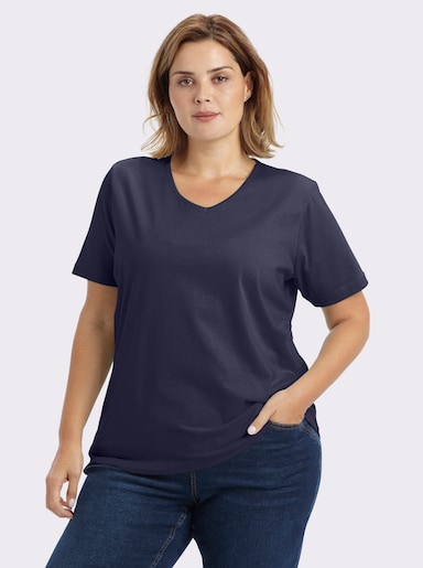 Kurzarmshirt mit V-Ausschnitt - nachtblau