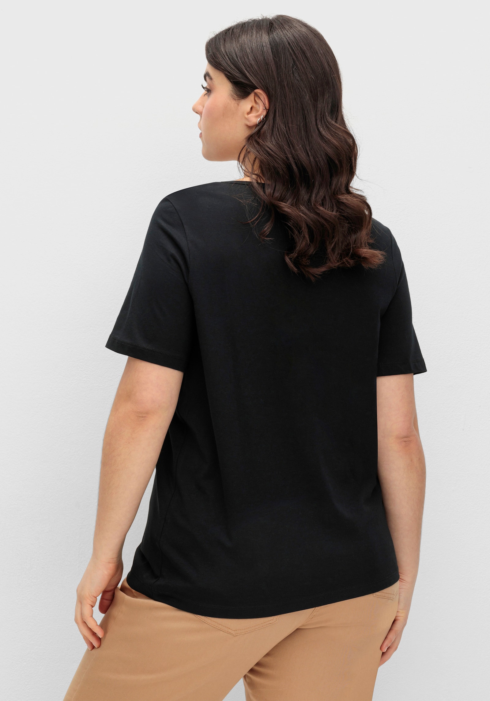 Kurzarmshirt mit Glitzer-Print - schwarz-limone