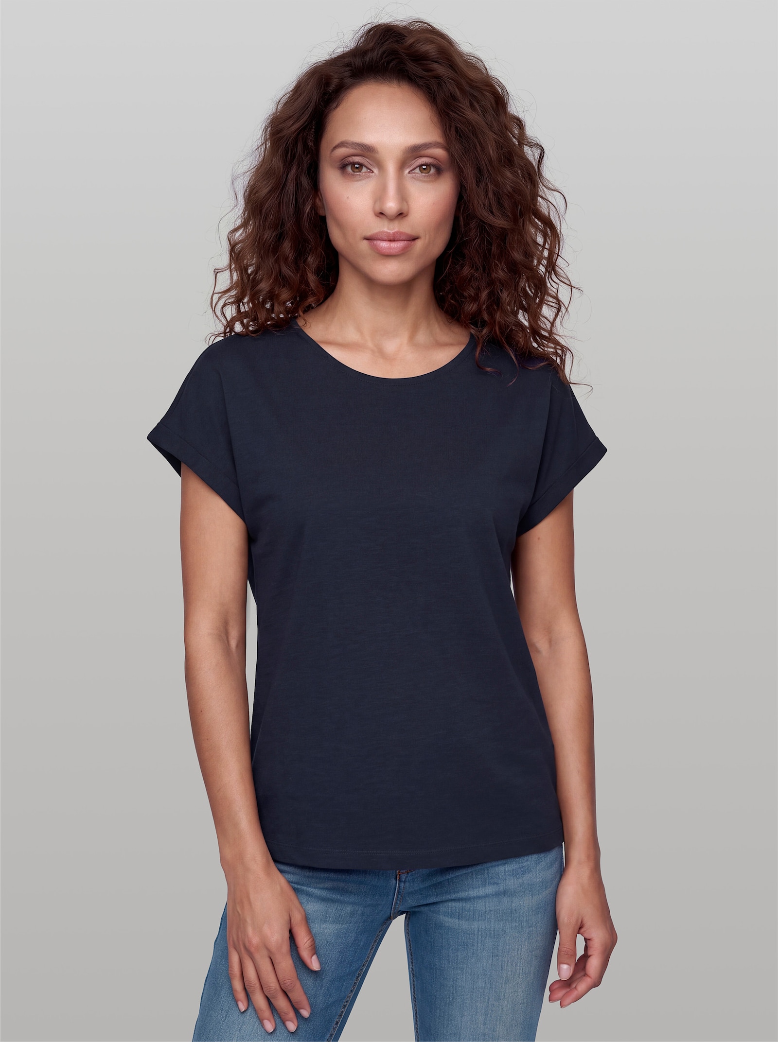 heine T-Shirt mit fixiertem Umschlag - marine
