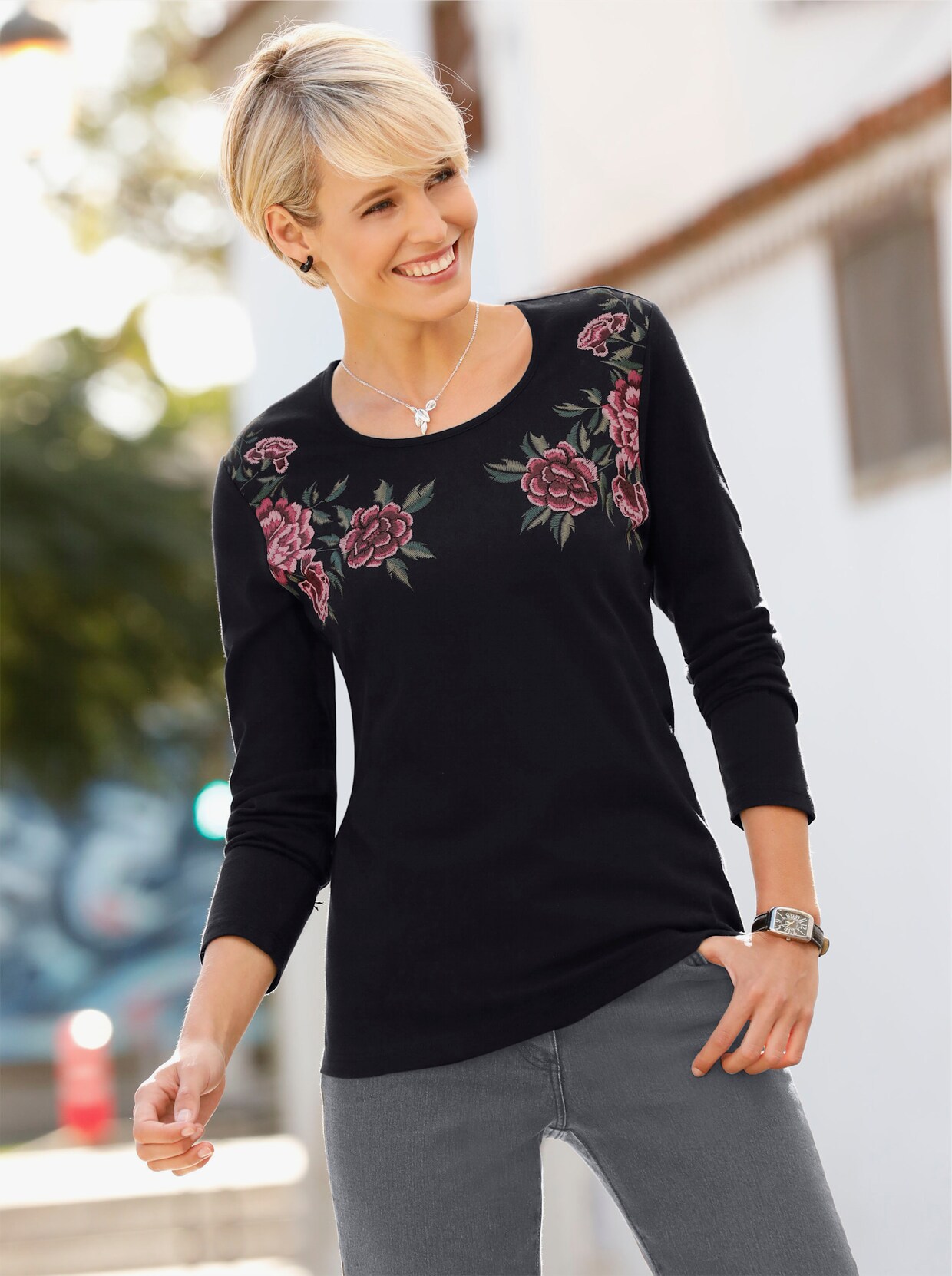 Langarmshirt - schwarz-bedruckt