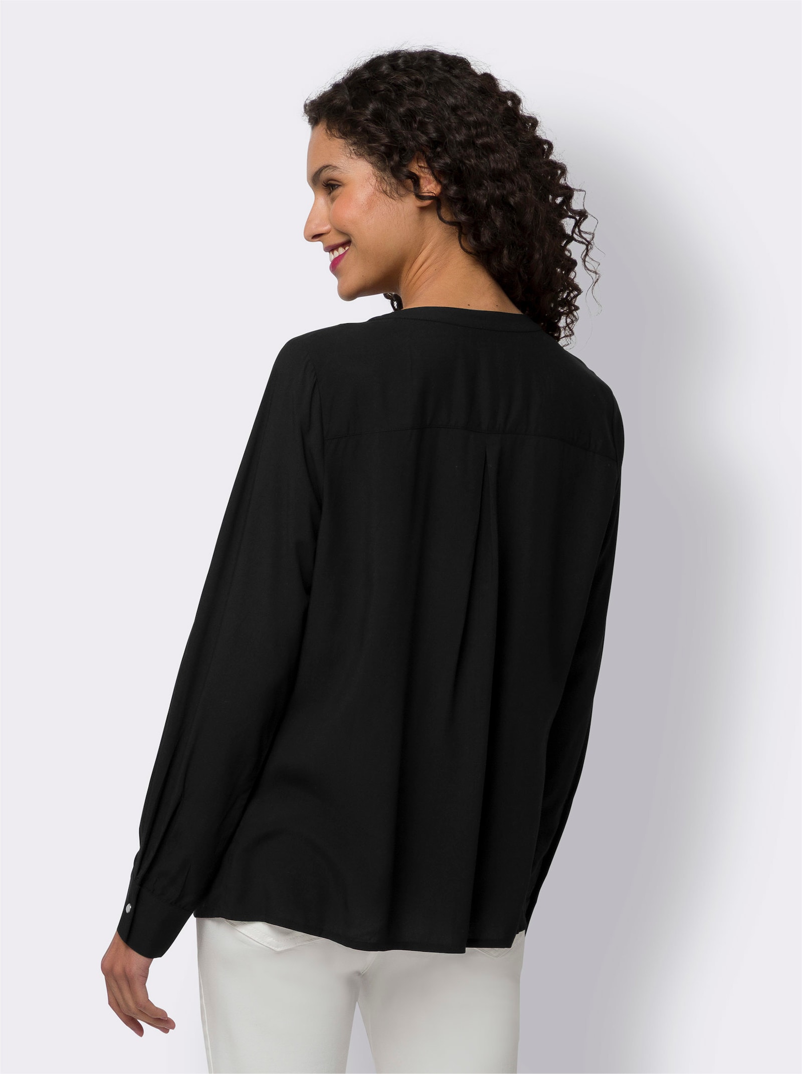 heine Rüschenbluse im Denim-Look - schwarz