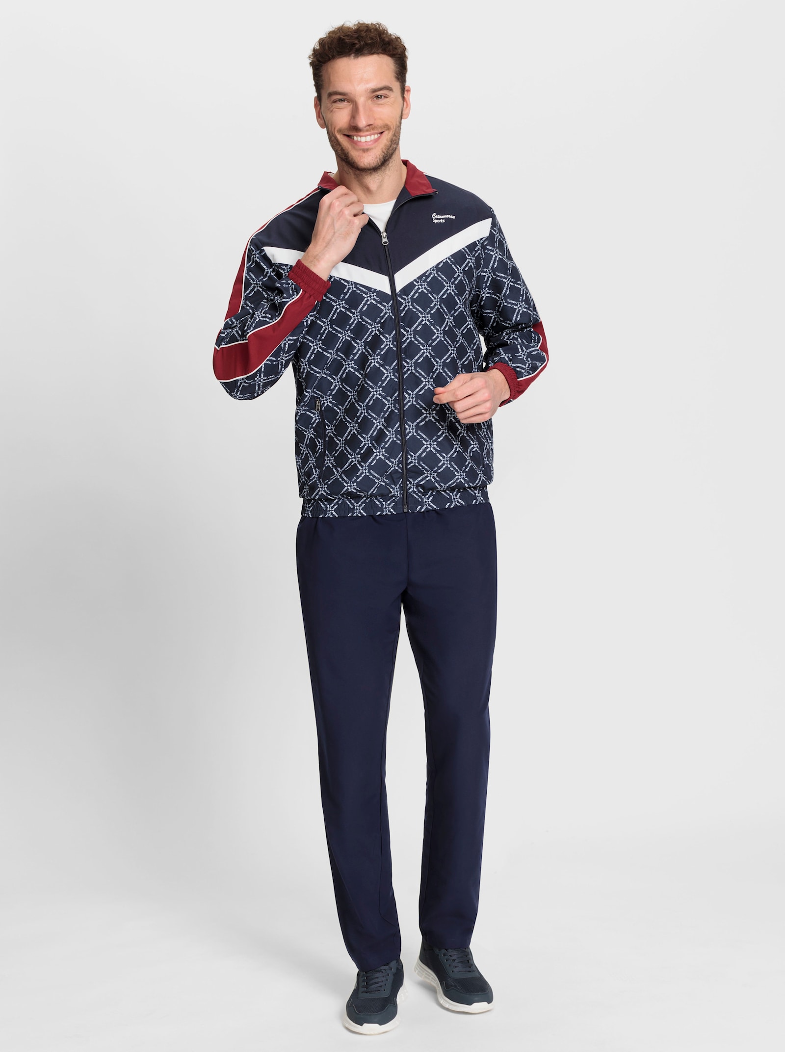 Catamaran Sports Freizeitanzug aus atmungsaktiver Microfaser - marine-dunkelrot-bedruckt