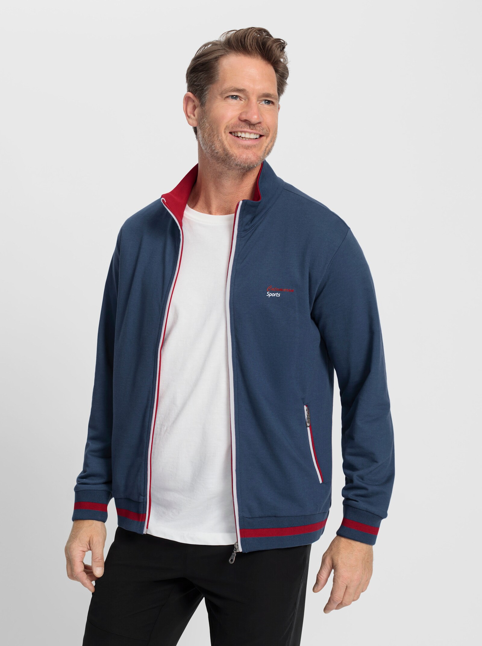 Catamaran Sports Sweatjack, vormvast en onderhoudsarm - donkerblauw/rood