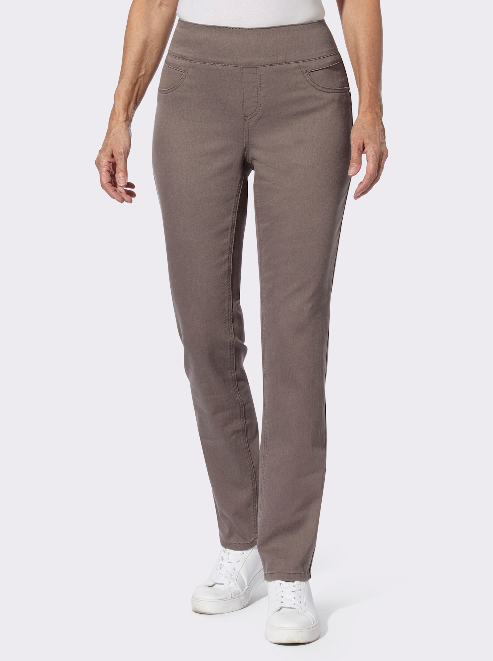 Schlupfhose mit hohem Dehnbund - dunkeltaupe