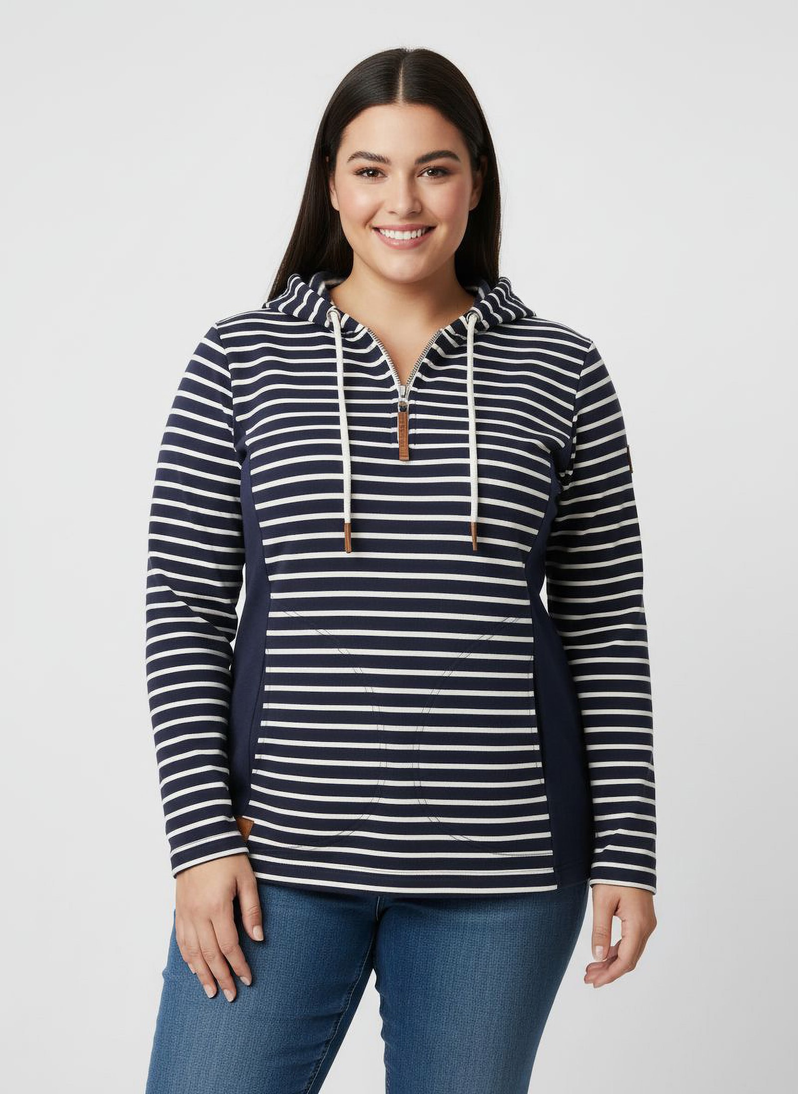 Kapuzensweatshirt mit 2 Nahttaschen - marine-ecru-geringelt