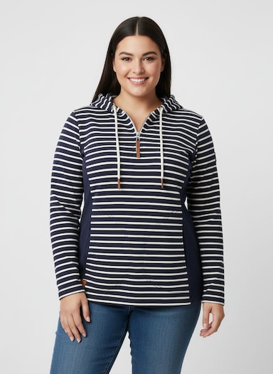 Kapuzensweatshirt mit 2 Nahttaschen - marine-ecru-geringelt