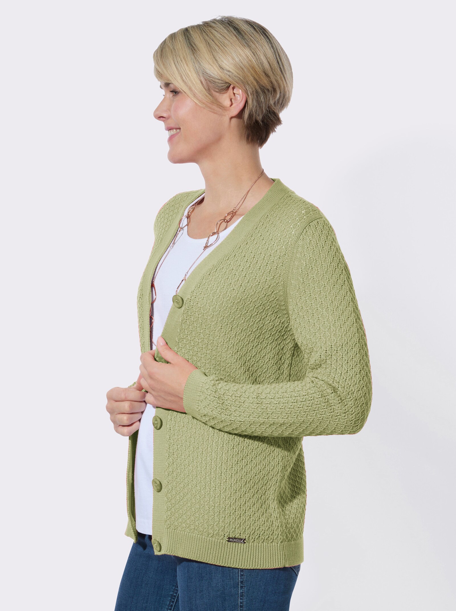 Strickjacke mit Rautenmuster - lindgrün