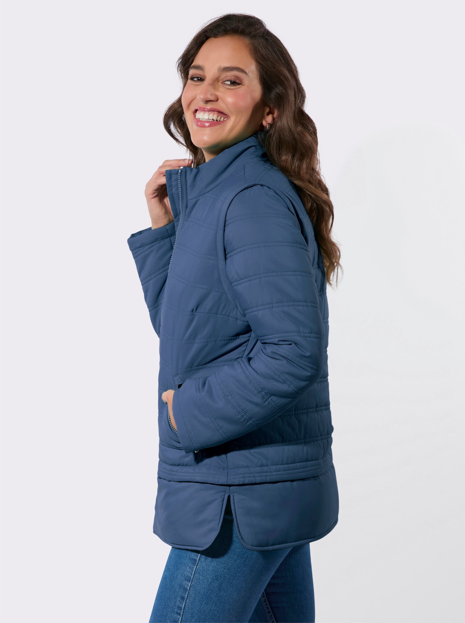 Steppjacke mit abzippbaren Ärmeln - jeansblau