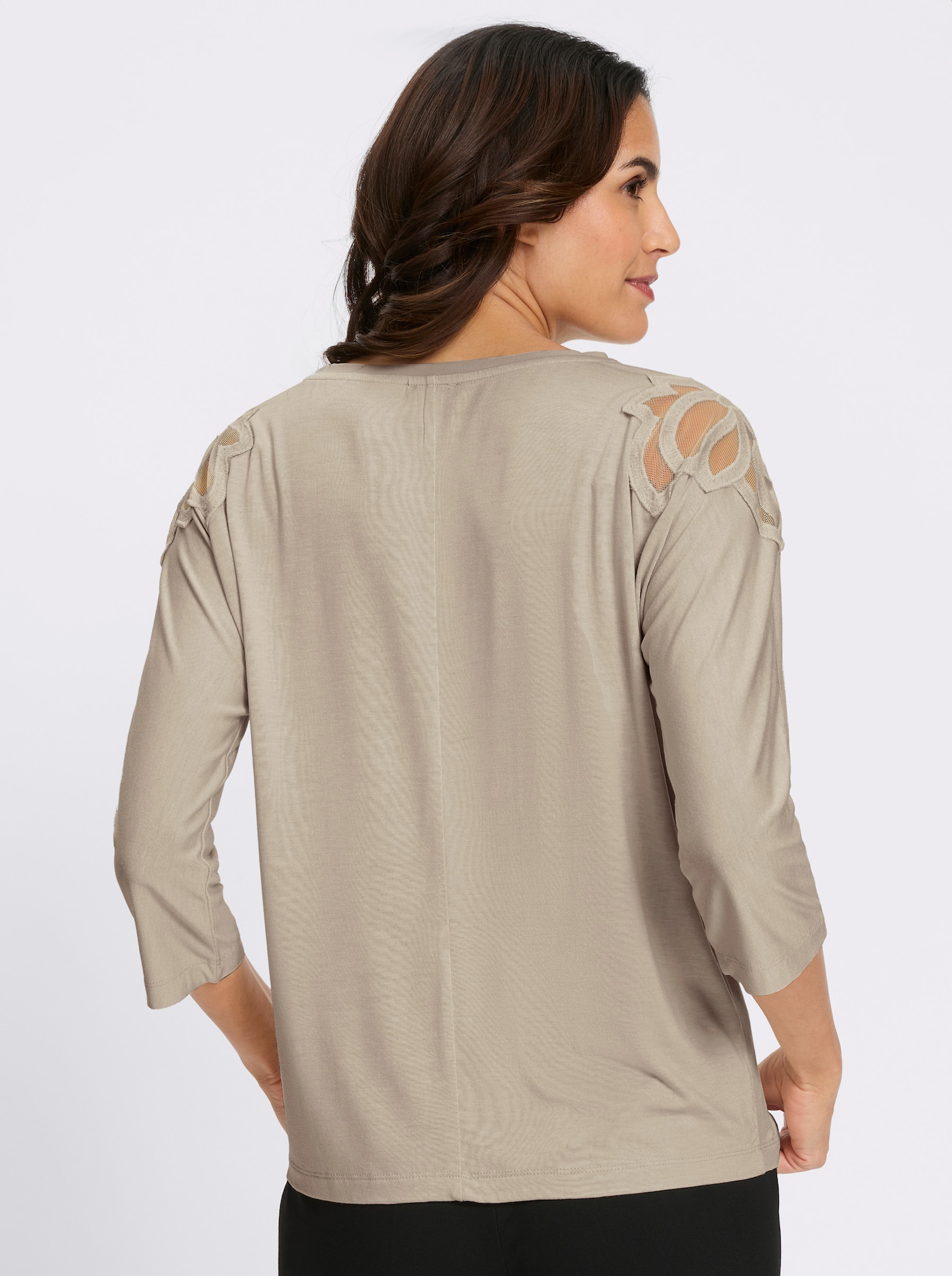 3/4-Arm-Shirt mit Spitzeneinsatz an der Schulter - sand