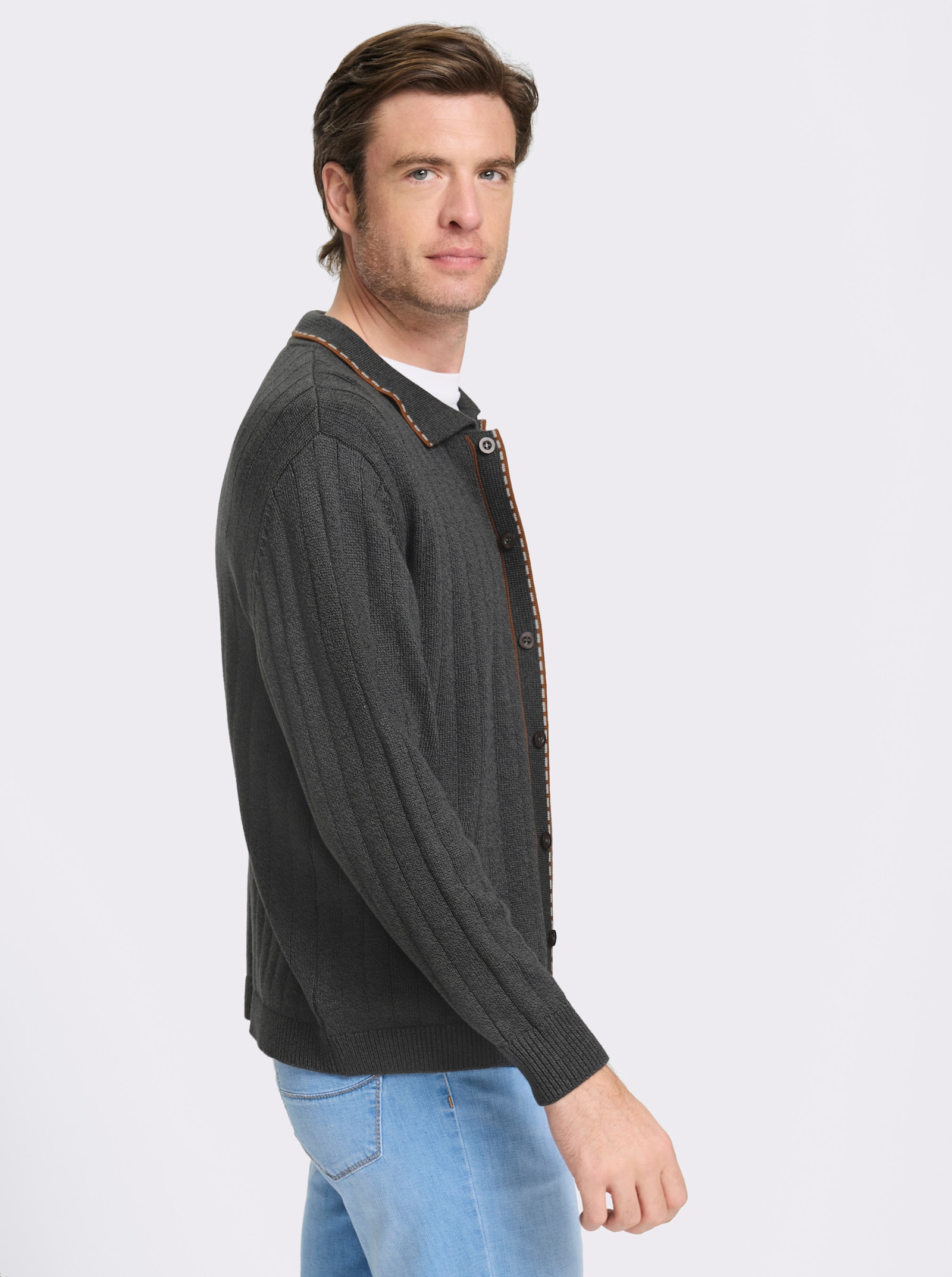 Marco Donati Strickjacke mit Ripp-Muster, 50% Baumwolle - anthrazit-meliert