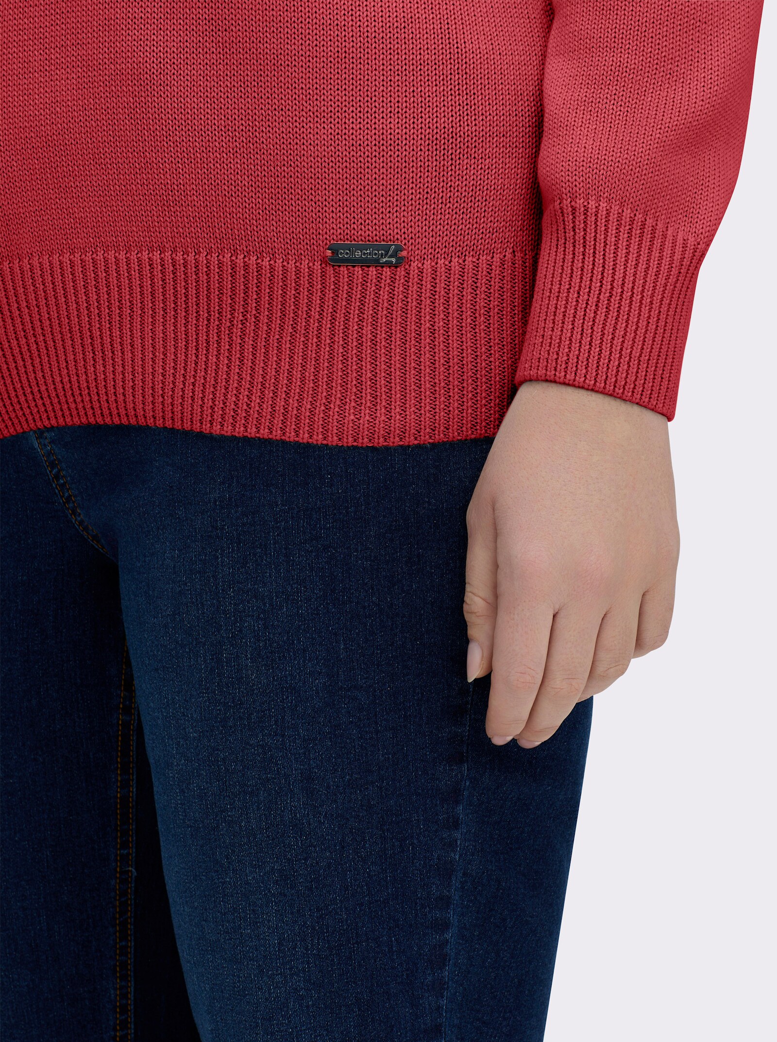 V-Ausschnitt-Pullover mit Baumwolle - korallenrot