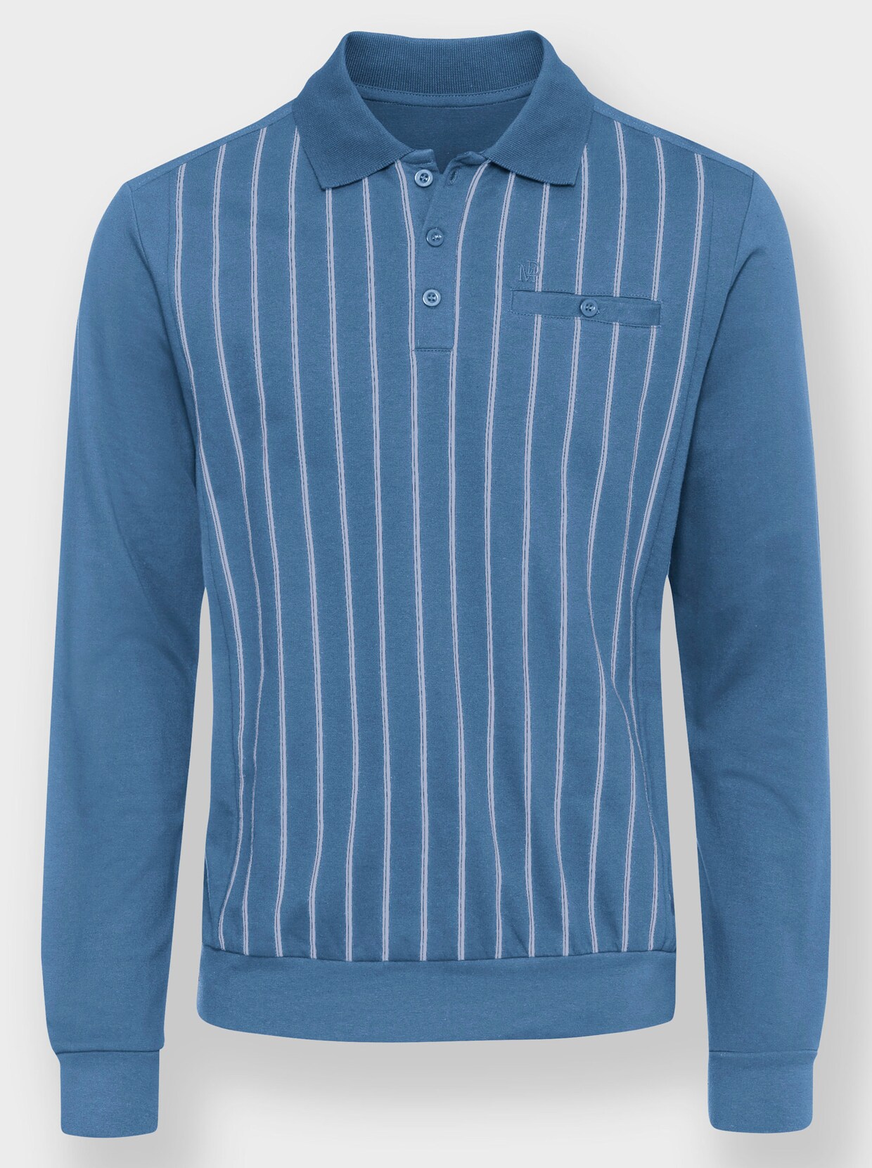 Marco Donati Poloshirt met lange mouwen - medium blauw gestreept