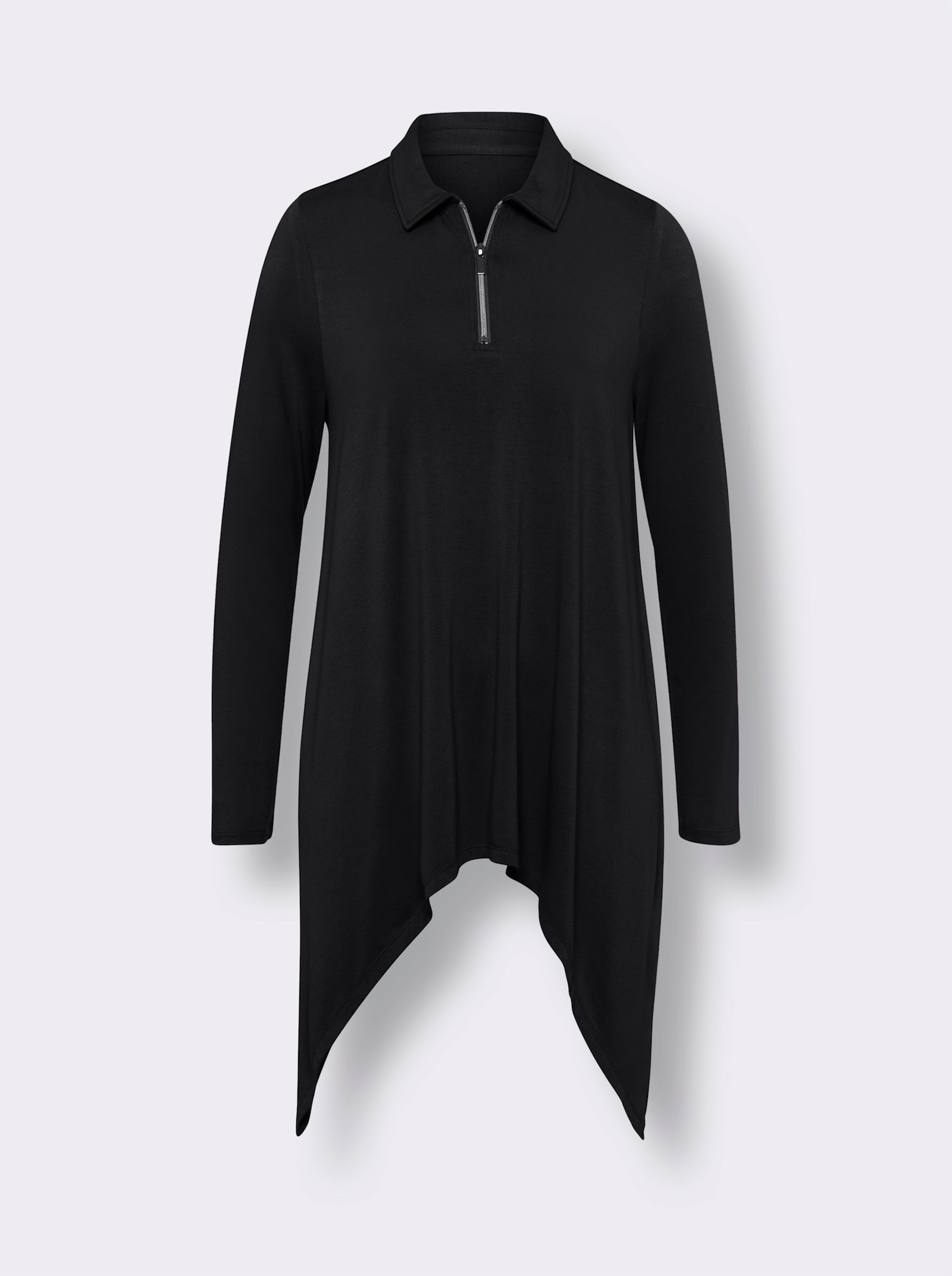 Puntig shirt in uitlopende A-lijn - zwart