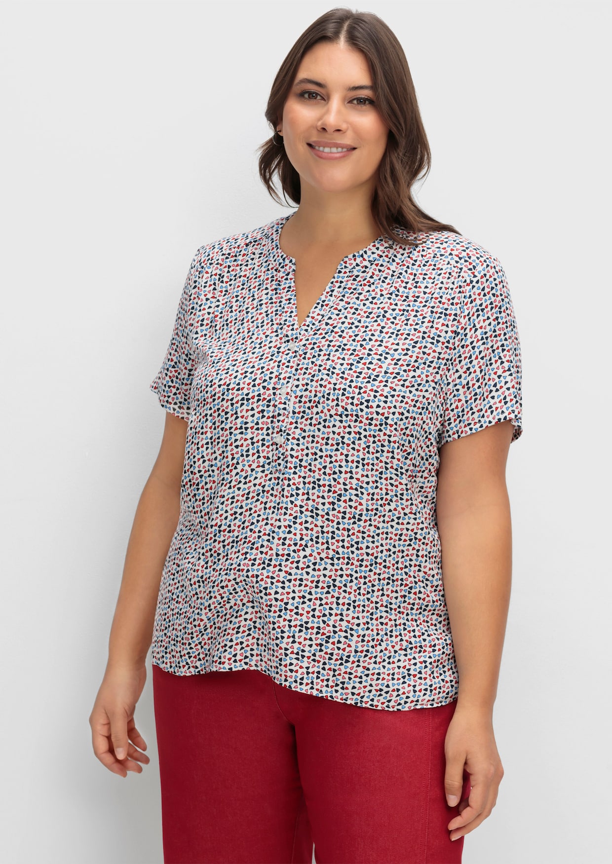 Druckbluse - ecru-erdbeere-bedruckt