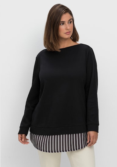 sheego 2-in-1-Langarmshirt in Layering-Optik - schwarz