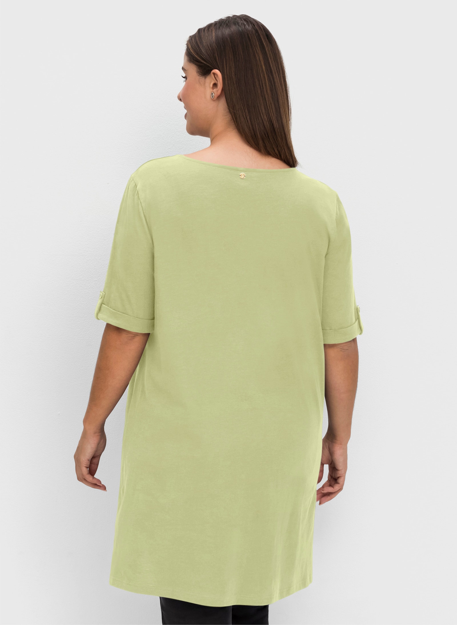 sheego Lang shirt met hals met split - pistache