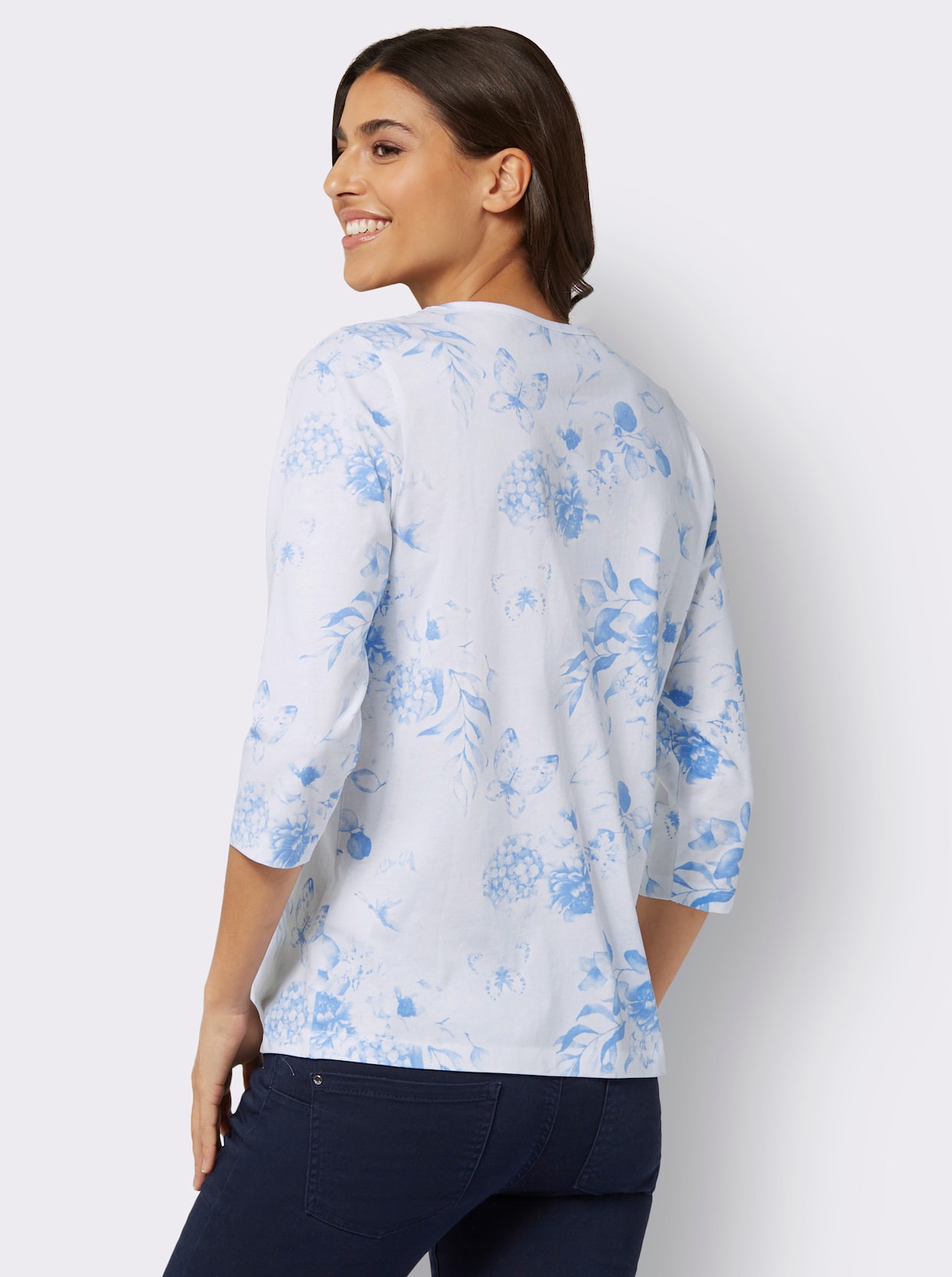 3/4-Arm-Shirt - weiß-himmelblau-bedruckt