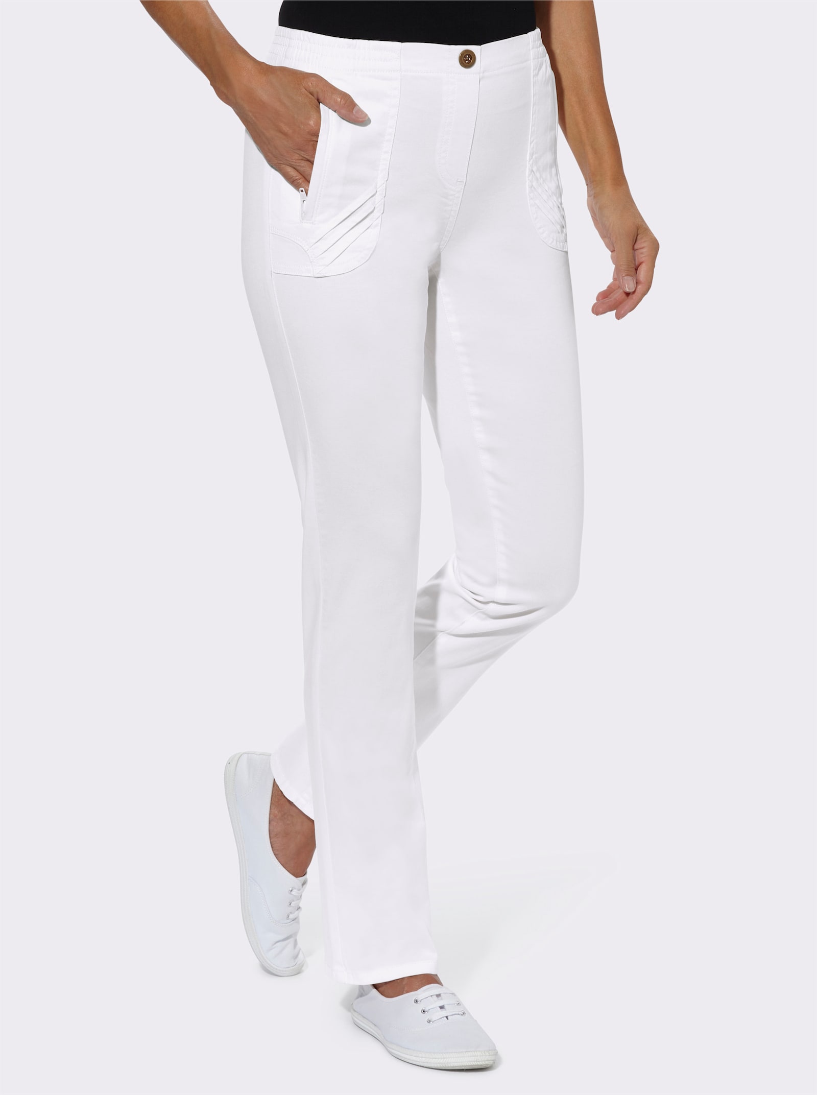 Comfortjeans met ritszakken - wit