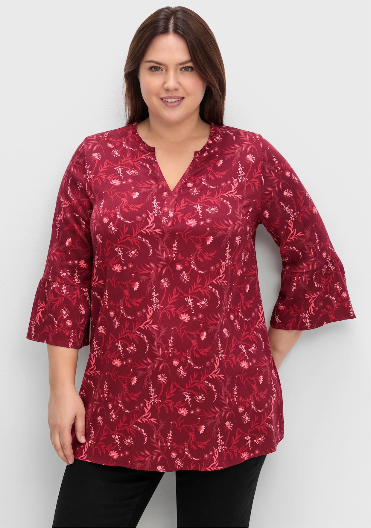 sheego Tuniek - donkerrood gedessineerd