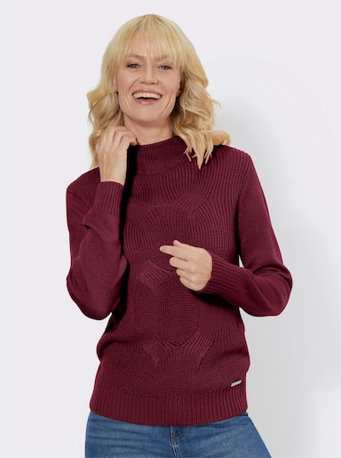 Langarm-Pullover mit Zopfstrick-Muster - bordeaux
