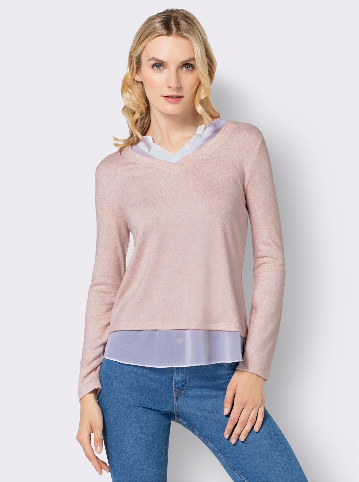 2-in-1-Shirt - puder-ecru-meliert