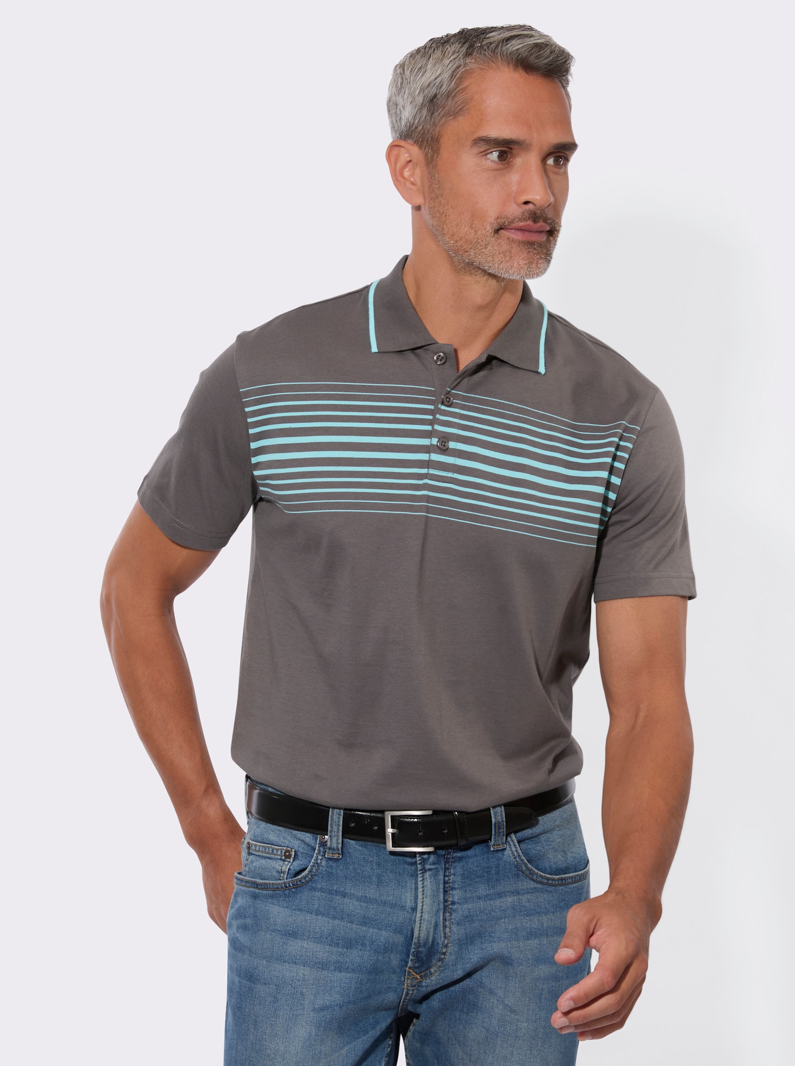 Poloshirt mit schmalen Kontraststreifen - anthrazit