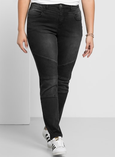 sheego Skinny Jeans im Biker-Look - black denim