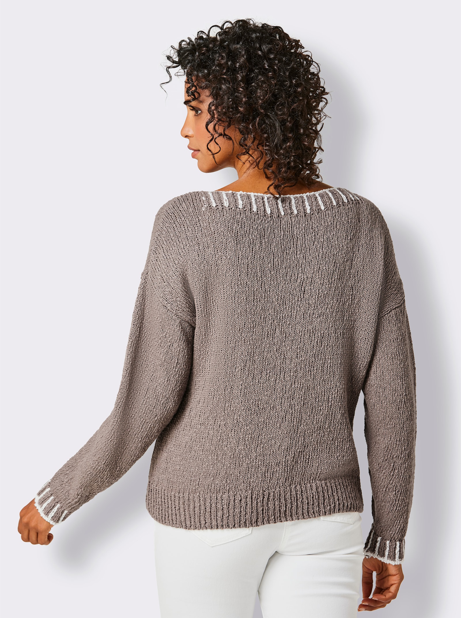 CREATION L PREMIUM Baumwollpullover in Grobstrick-Qualität - taupe