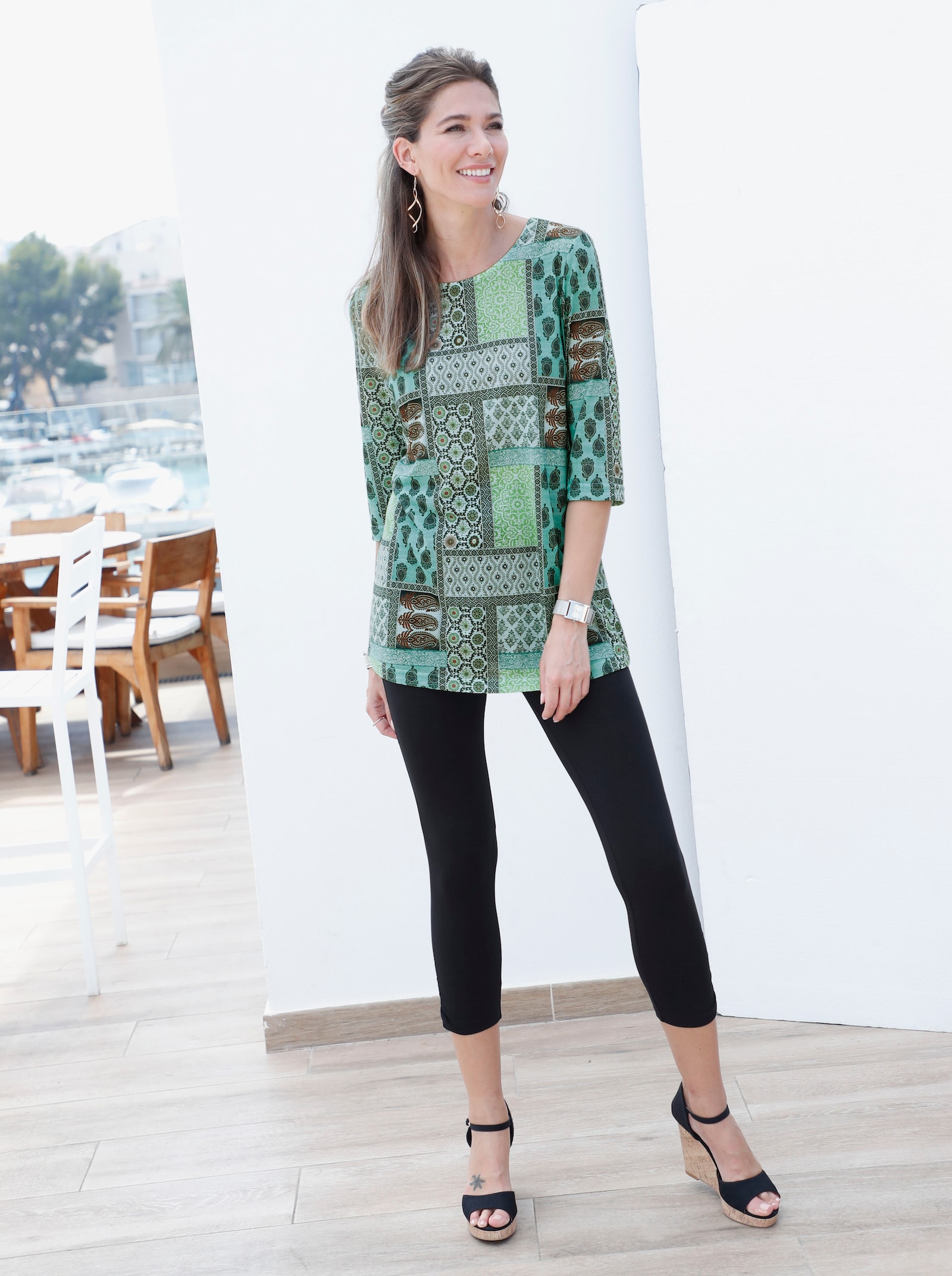 Print-Shirt im Patchwork-Optik - petrol-gemustert