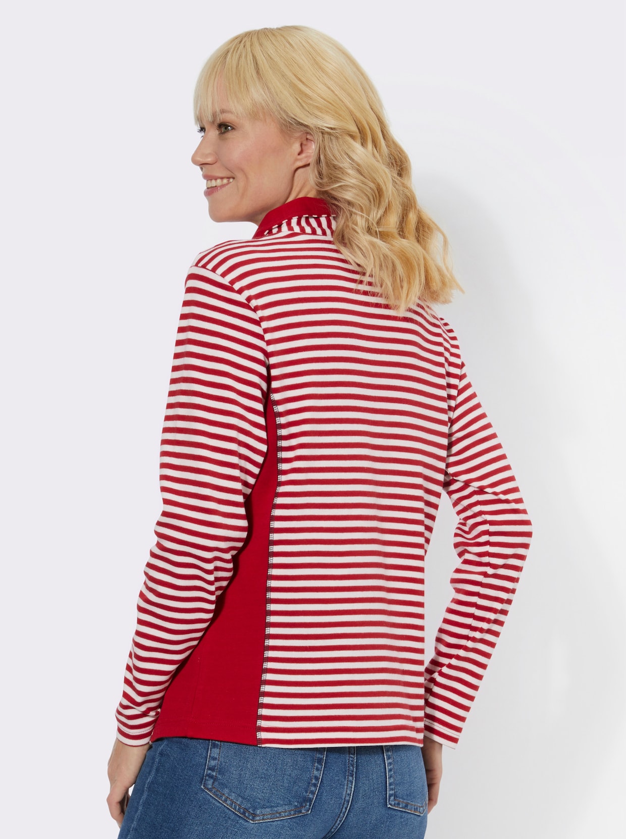 Sweatshirt - rood/ecru gestreept